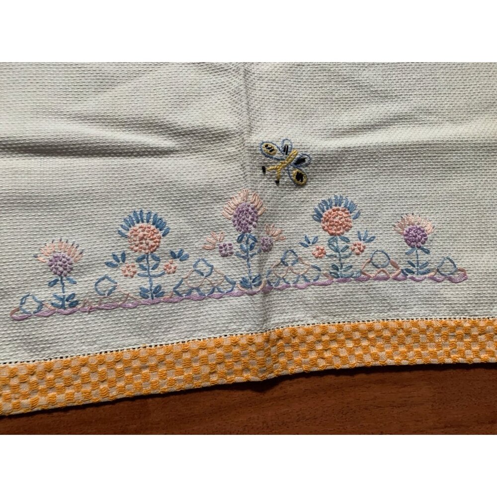 Vintage Blue Pink and Purple Embroidered Flower Hand towel